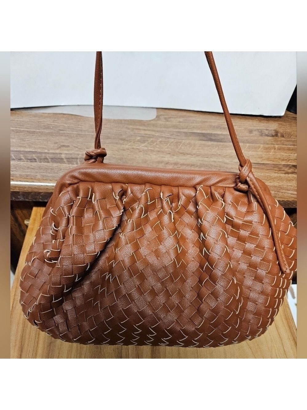 Weaved Medium Pouch Clutch/Crossbody Bag in Coffee